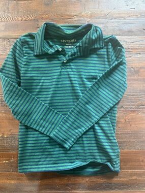 Crewcuts Green & Navy Striped Long-Sleeve Polo Shirt Sz 6/7